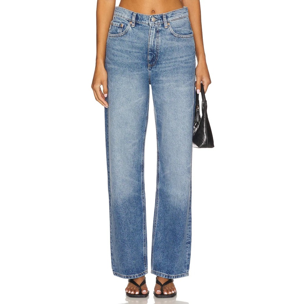 DL1961 Wide Leg Jeans 28 Blue High Rise Distressed Raw Hem Y2K Style Minimalist